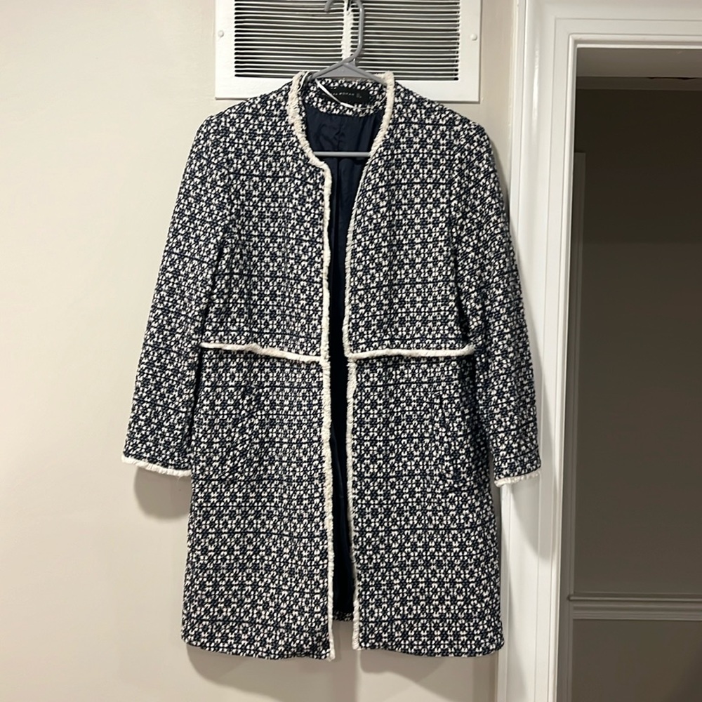 ZARA blue and white coat